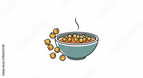 A steamy bowl filled with chickpeas and more scattered around