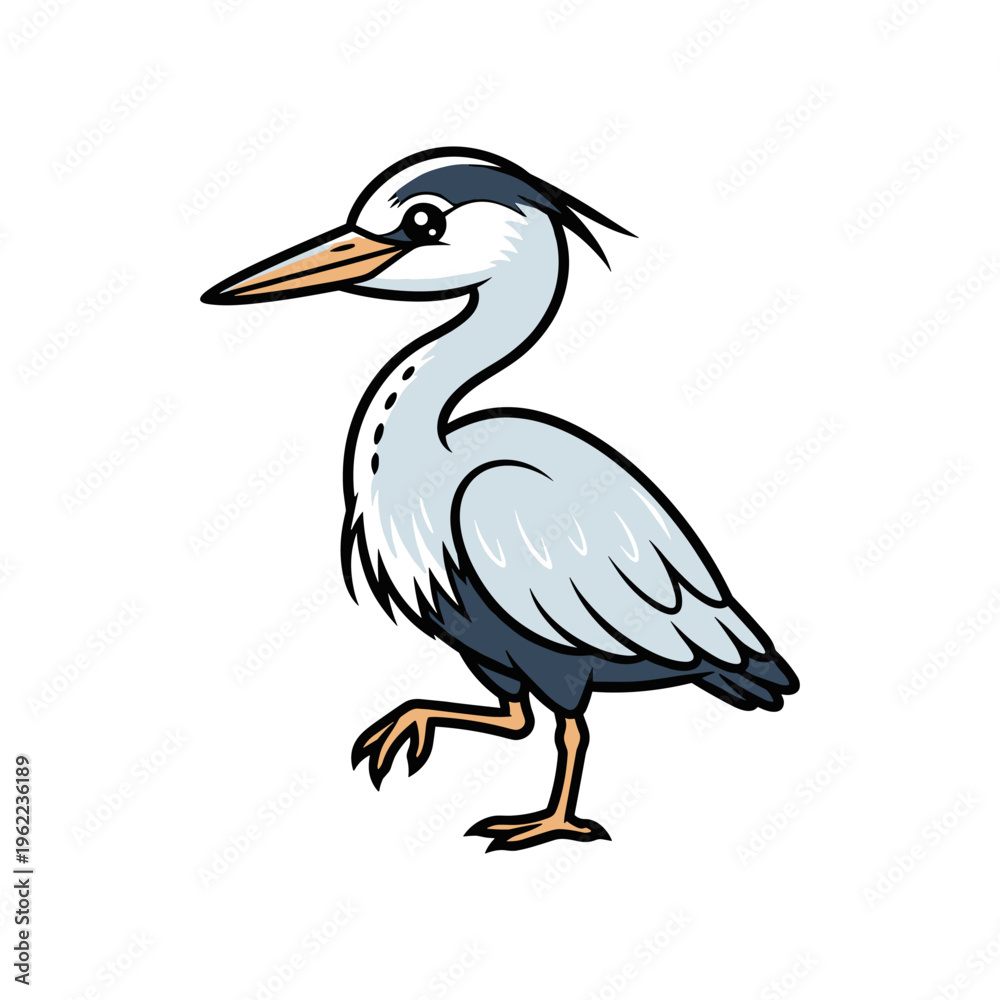 Fototapeta premium cartoon heron walking on white background