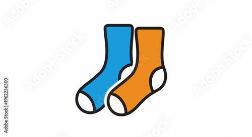 A pair of blue and orange socks with white toes and cuffs