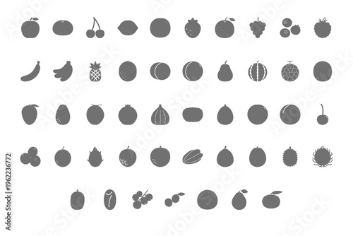 シンプルな線画の果物アイコンセット 47種 アウトラインのフルーツイラスト