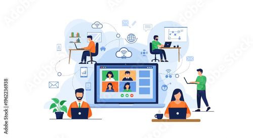 Remote Work and Online Meeting Concept: Virtual Team Collaboration, Video Conference, and Digital Connectivity for a Connected Workforce