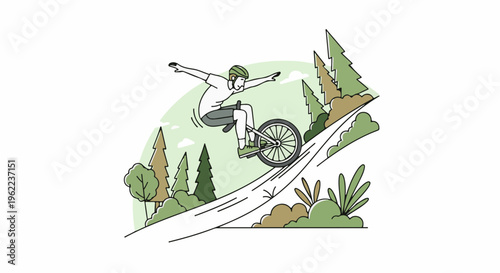 A person on a bicycle riding down a path through the trees