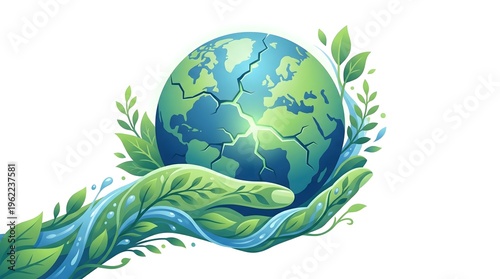 Protecting Earth: Hands Holding Globe with Plants & Water
