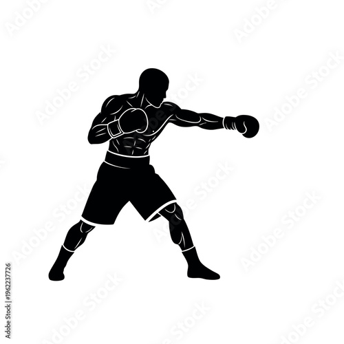 Powerful Boxer Silhouette Throwing a Punch Illustration