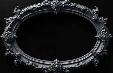 Dark oval frame with ornate gothic floral designs. This empty border has intricate carvings and a vintage style, perfect for spooky or elegant photos.