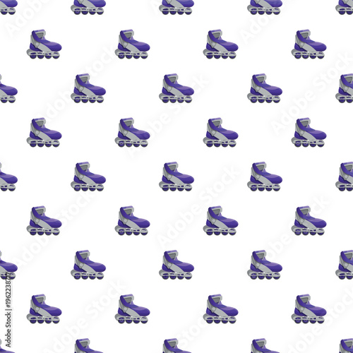 Purple and grey inline skates creating a playful seamless pattern on a white background