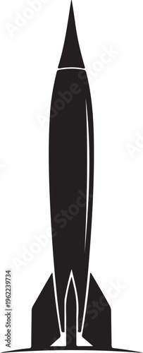 Black rocket icon, space shuttle silhouette, vector missile, launch vehicle