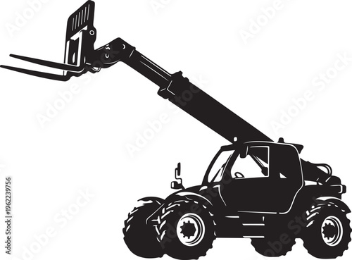 Black telehandler, forklift, construction vehicle, heavy equipment, industrial machinery