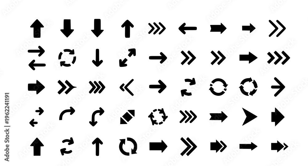 Naklejka premium Big black arrow icons set in modern flat style with directional UI symbols vector collection