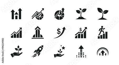 Business growth icons set finance investment and development symbols