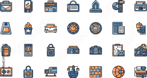 Photography and Camera Equipment Icons Set with Vintage Camera Lens Tripod Flash and Studio Gear Vector Illustration