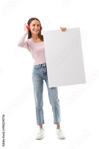 Young woman in headphones w...