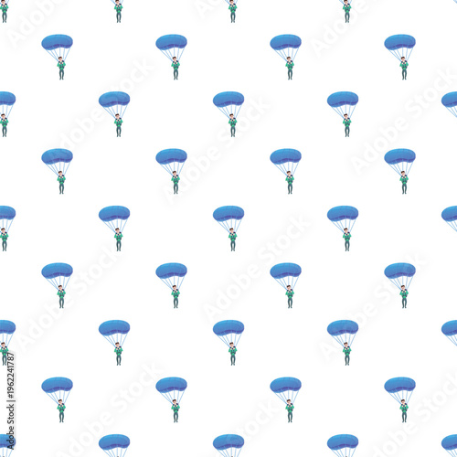 Parachutists descending with blue parachutes creating a seamless vector pattern