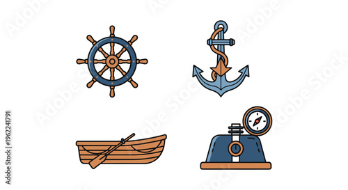 Ship Deck Line art vector set abstract simple minimal illustration