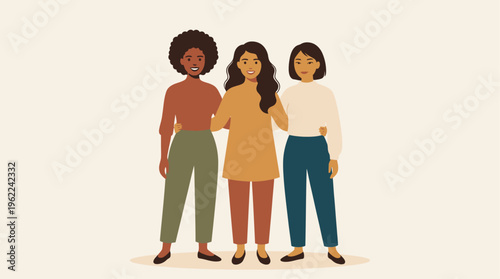 Diverse Women Unity Illustration – Minimalist Female Empowerment and Sisterhood Concept