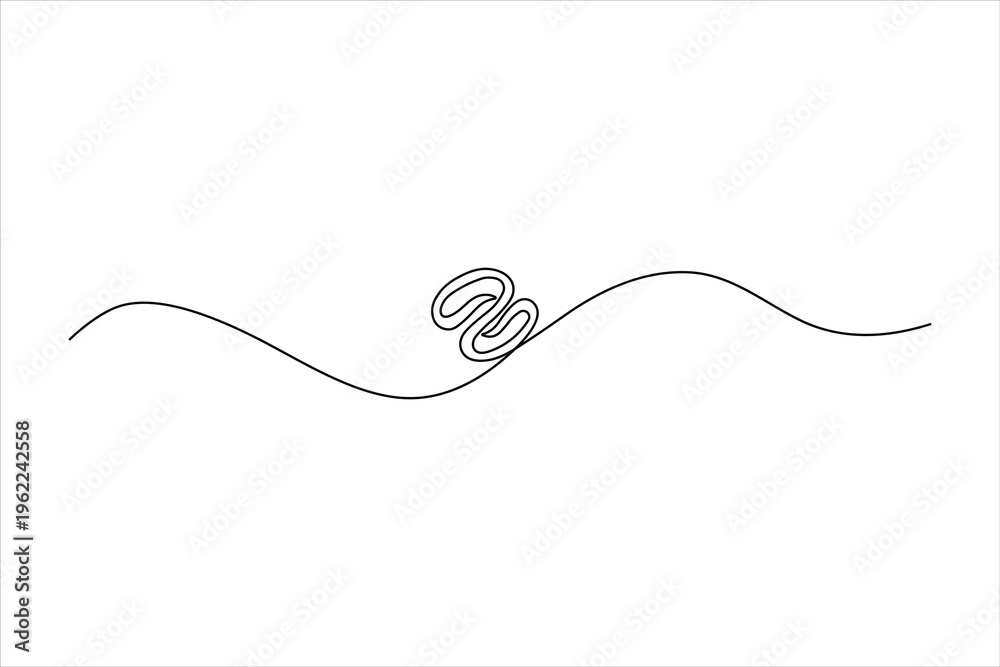 Obraz premium Continuous one-line drawing of interlocked wedding rings with a wavy path. Minimalist jewelry icon for elegant wedding stationery and modern branding.