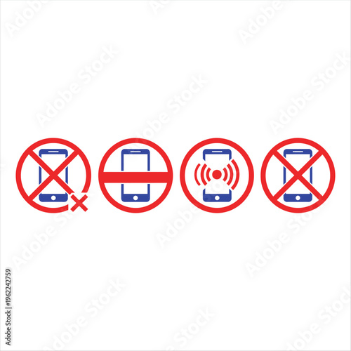 Four circular icons display phone usage rules including cancellation, silent mode, and prohibited signals.