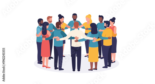 Diverse Group of People Standing in a Circle, Symbolizing Unity, Teamwork, and Community Support