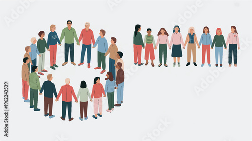 Diverse group of people standing in a circle holding hands in unity and solidarity