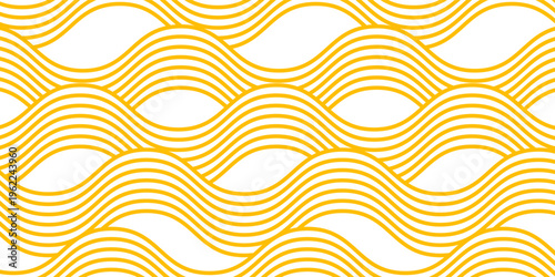 Yellow instant noodle, pasta and spaghetti texture with geometric wavy lines. Ramen, pasta vector pattern. Background abstract food illustration