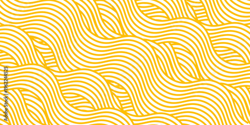 Yellow instant noodle, pasta and spaghetti texture with geometric wavy lines. Ramen, pasta vector pattern. Background abstract food illustration