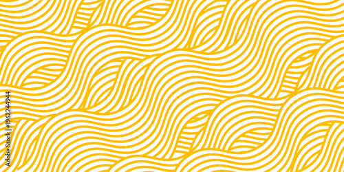 Yellow instant noodle, pasta and spaghetti texture with geometric wavy lines. Ramen, pasta vector pattern. Background abstract food illustration