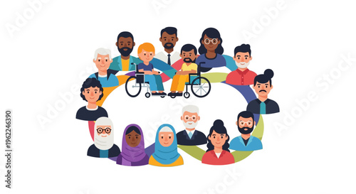 Global Diversity & Inclusion: United Community Circle with People of All Ages, Ethnicities, and Abilities
