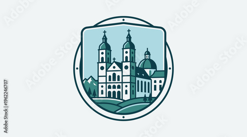 Elegant Vector Badge of a Historic Church Building