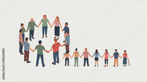 People holding hands in a circle and line formation togetherness and unity concept