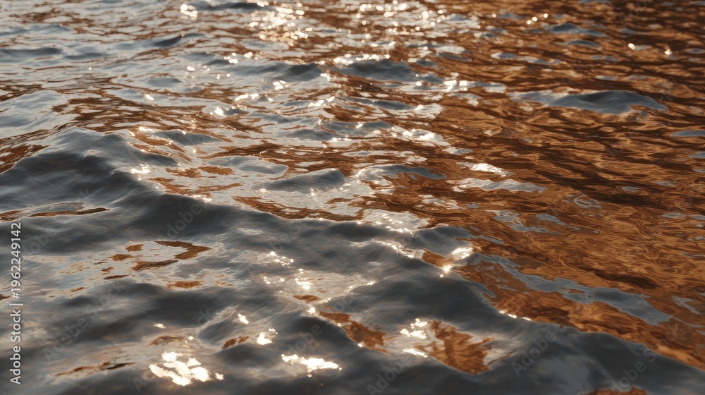 Obraz premium Detailed close up shows rippling water surface reflecting warm golden light.