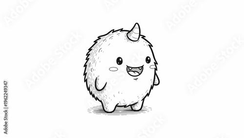 Cute cartoon monster with a horn on its head.