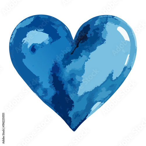 青いハートの水彩風イラスト