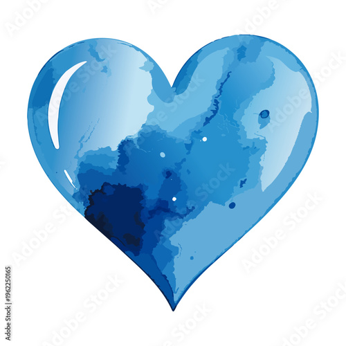 青いハートの水彩風イラスト