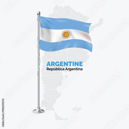 Waving flag of Argentine on flagpole. Template for independence day poster design, Republica Argentina Flag