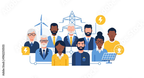 Diverse Professionals Connected to Sustainable Energy and Smart Grid Network