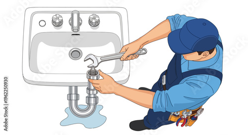 Plumber fixing a leaky faucet.