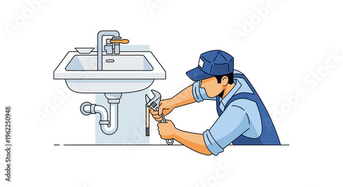 Plumber fixing a sink with tools.