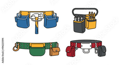 Tool Belt Line art vector set simple color pattern