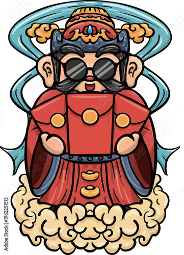 Hand-drawn cartoon illustration of the God of Wealth
