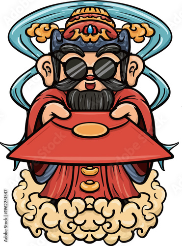 Hand-drawn cartoon illustration of the God of Wealth

