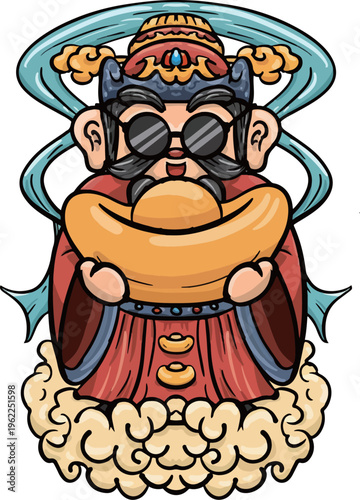 Hand-drawn cartoon illustration of the God of Wealth
