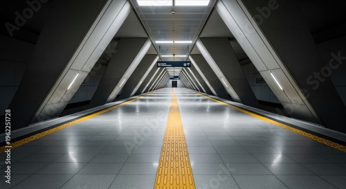 Modern architectural interior perspective with geometric shapes and linear design