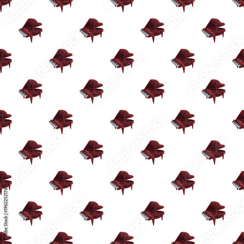 Grand pianos creating a dark red musical instrument seamless pattern