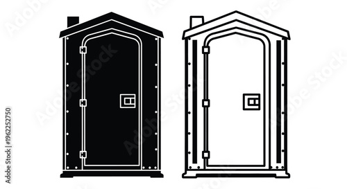 Two portable toilets one black and one white shown in a graphic style