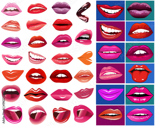 illustration set of icons in pop art style lips