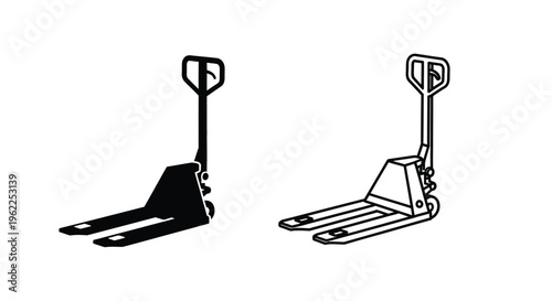 Two illustrations of pallet jacks one solid and one outlined
