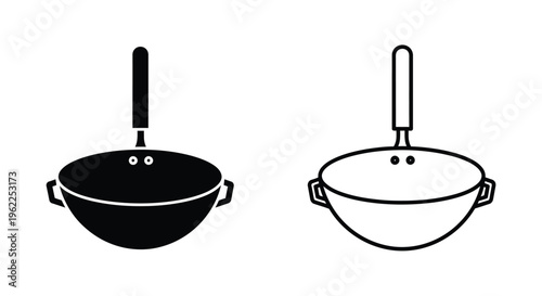 Two wok illustrations one solid black one outlined in black and white