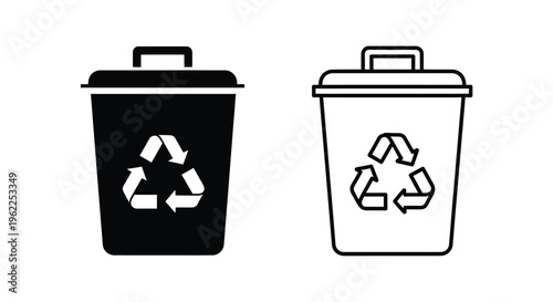 Two trash cans one for waste one for recycling shown as icons