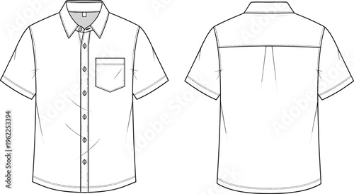 Polo shirt mockup front and back view, collar t shirt template, casual apparel outline vector illustration isolated clean design