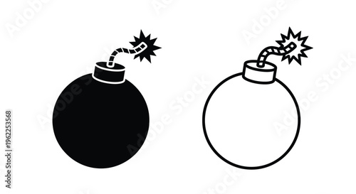 Two black and white depictions of cartoon bombs with lit fuses